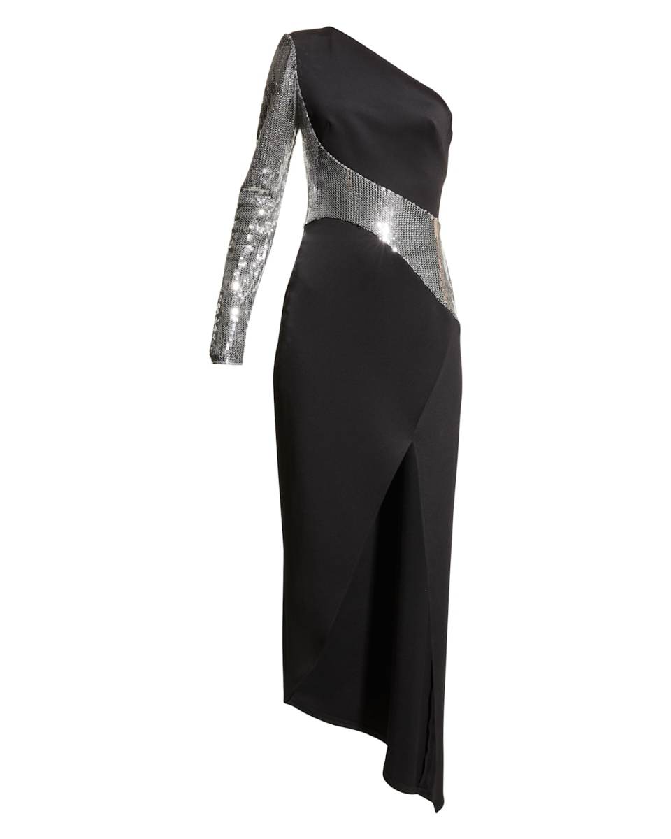 Strapless Paillette-Hem Neoprene Dress